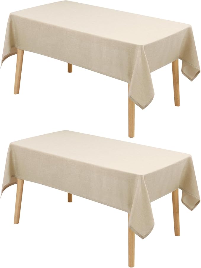 Hiasan 2 Pack Faux Linen Rectangle Tablecloth - Wrinkle and Stain Resistant Washable Table Cloth for Kitchen Dining Room Holiday Table Cover for Party Dinner, Beige, 60 x 102 Inch