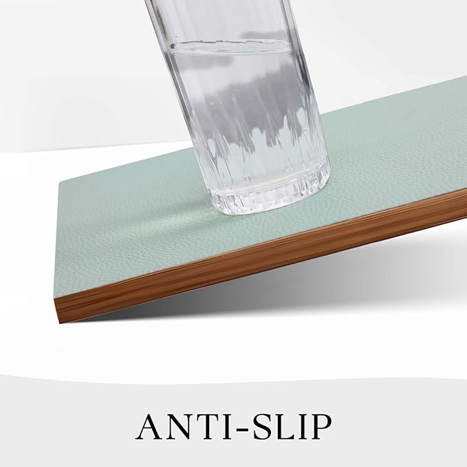 MOSAYT Vinyl Placemats Set of 6, Heat Resistant Place Mats 100% Waterproof Washable & Wipeable Faux Leather Reversible Table Mats for Kitchen Dining Party Outdoor, 12" x 17", Light Grey/Aqua
