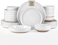 AmorArc Ceramic Dinnerware Sets with Pasta Bowls for 6, Handpainted Plates and Bowls Set with Rustic Terracotta Underside, Scratch Resistant Dishes Set, Dishwasher & Microwave Safe, 24 Pcs