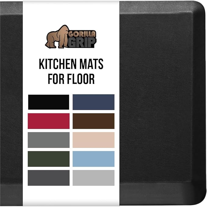 GORILLA GRIP Comfortable Cushioned Kitchen Mats for Floor, 70x24, Waterproof and Stain Resistant Soft Top, 3/4 Inch Thick Ergonomic Standing Desk Anti Fatigue Mat, Foam Supports Ankles and Feet, Black