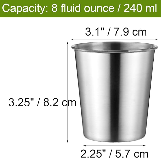 Tosnail 8 Pack 8 oz Stainless Steel Cups, Small Metal Cups, Unbreakable Drinking Glasses, Water Tumblers