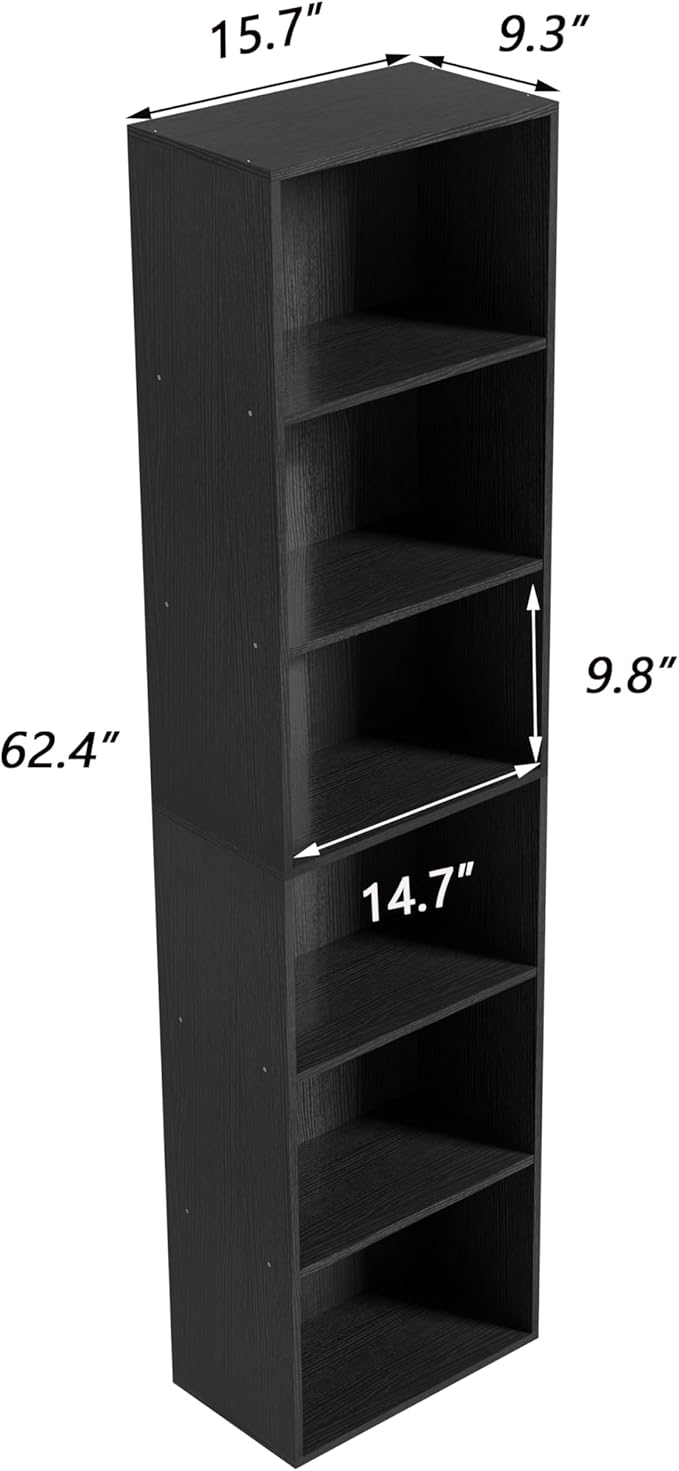 Wooden 6 Cube Storage Organizer, Vintage Brown 6 Cube Storage Shelf, 6 Tier Closet Organizers Storage Cubes Display Cubby for Any Space (Black, 6 Cube-W(15.7inch))