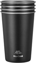 4 Pack Stainless Steel Cups 16oz -Black Stackable Metal Drinking Glasses for Camping, Travel, Shatterproof Tumblers