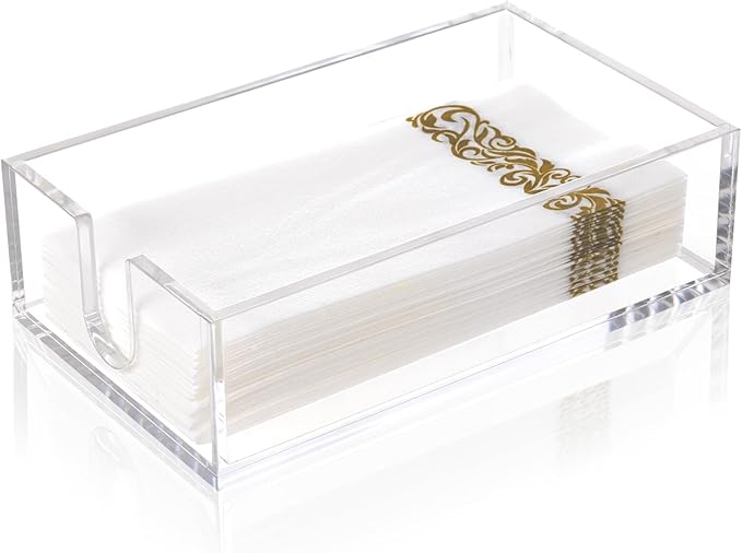 Rubtlamp 1Pcs Clear Napkin Holder Bathroom - 0.27Inch Thickness Bathroom Acrylic Guest Towel Holder - Acrylic Hand Towel Tray for Kitchen, Parties, Weddings, Party, Hotel (Clear, 9”X5.5”X2.5”)