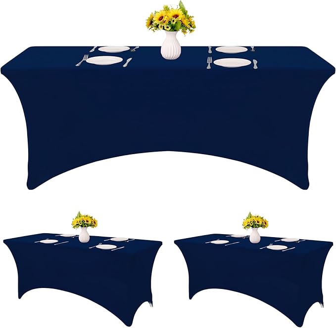 HAISIWLKJ 3 Pack Table Cloth 6ft Navy Blue Tablecloths for Rectangle Folding Table Spandex Fitted Stretch Cover Wrinkle Resistant Washable Protector for Party, Wedding, Banquet, Festival.