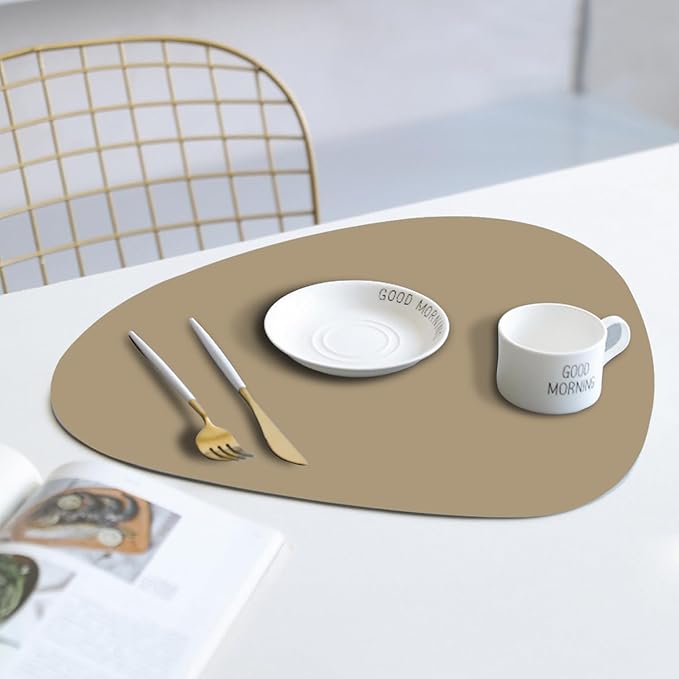 Placemats Set of 6, Placemat with Coasters Heat Stain Scratch Resistant Non-Slip Waterproof Oil-Proof Washable Wipeable Outdoor Indoor for Dining Patio Table Kitchen Decor and Kids-Apricot