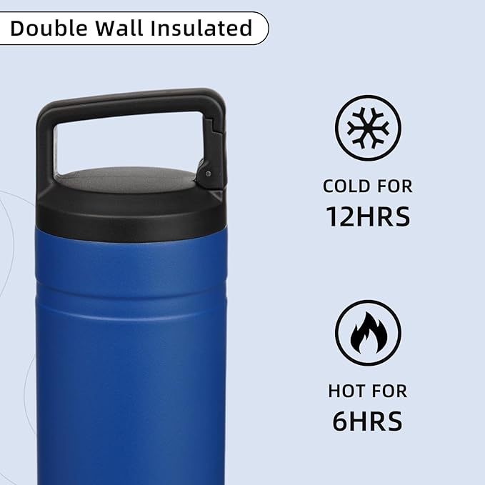 BJPKPK Insulated Water Bottle with 2 Lids,20 oz Double Wall Stainless Steel Vacuum Tumbler Travel Coffee Mug,Wide Mouth Thermal Cup,Sapphire Blue
