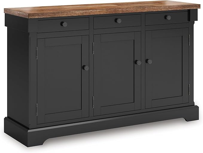 Signature Design by Ashley Wildenauer Farmhouse Dining Buffet with Drawers and Adjustable Shelves, Light Brown & Black