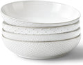 Y YHY Large Pasta Bowls, 45 oz Embossed Salad Bowls for Serving Soup, Noodle, Dessert, Dinner, Kitchen Deep Plates, 9.75" Porcelain Shallow Bowls, Soft White Dishes for House-warming Wedding Present