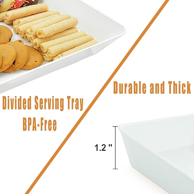 Serving Tray Platter, 2 Pcs Food Tray for Veggie Fruit Snack Dessert Cookie Cheese, Food Trays for Party Supplies Display, Plastic Platters for Serving Food, Large White Trays, BPA Free