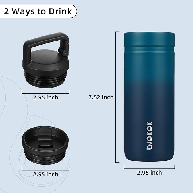 BJPKPK Insulated Water Bottle with 2 Lids,20 oz Double Wall Stainless Steel Vacuum Tumbler Travel Coffee Mug,Wide Mouth Thermal Cup,Sea