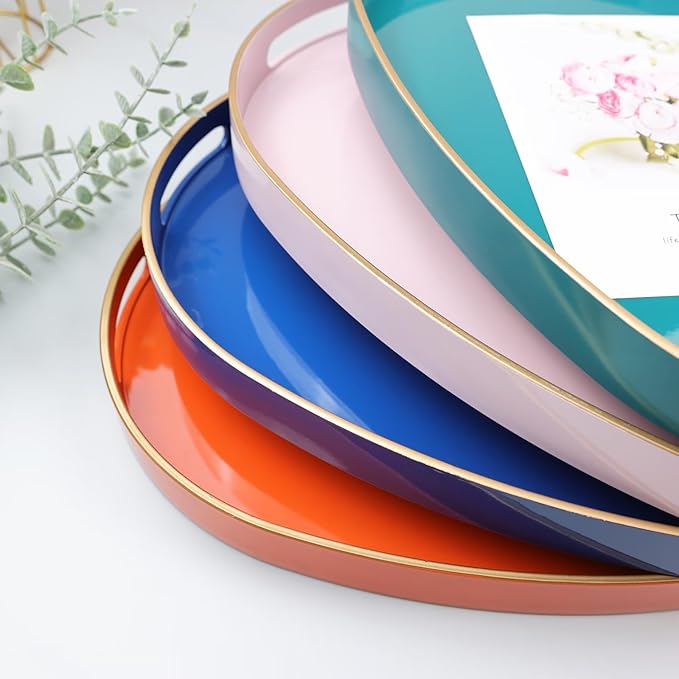 Gold Oval Decorative Tray with Handles, Versatile Serving Tray for Coffee Table, Ottoman, Ideal for Serving, Displaying, Organizing, 15.3"*10.6"*1.37"