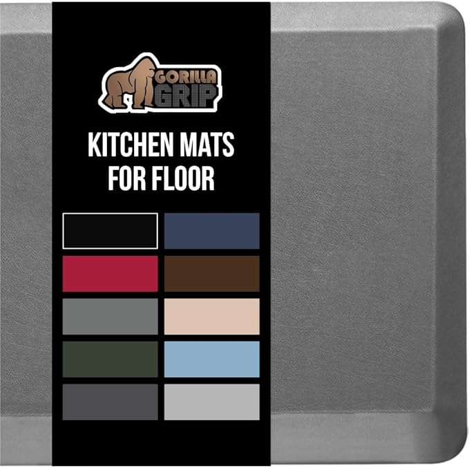 GORILLA GRIP Comfortable Cushioned Kitchen Mats for Floor, 70x24, Waterproof and Stain Resistant Soft Top, 3/4 Inch Thick Ergonomic Standing Desk Anti Fatigue Mat, Foam Supports Ankles and Feet, Gray