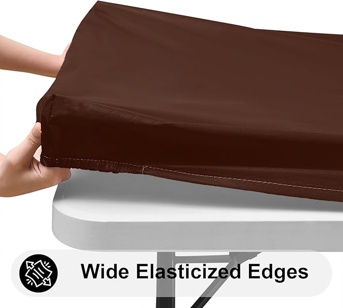 Smiry Rectangle Tablecloth, Elastic Fitted Flannel Backed Vinyl Tablecloths for 4ft Folding Tables, Waterproof Wipeable Table Covers for Outdoor, Indoor, Picnic and Camping (Coffee, 30"x48")