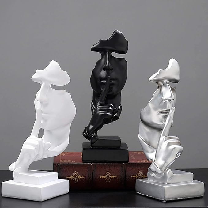 aboxoo Thinker Statue, Silence is Gold Abstract Art Figurine, Modern Home Resin Sculptures Decorative Objects Piano Desktop Decor for Creative Room Home, Office Study Decor (Black)