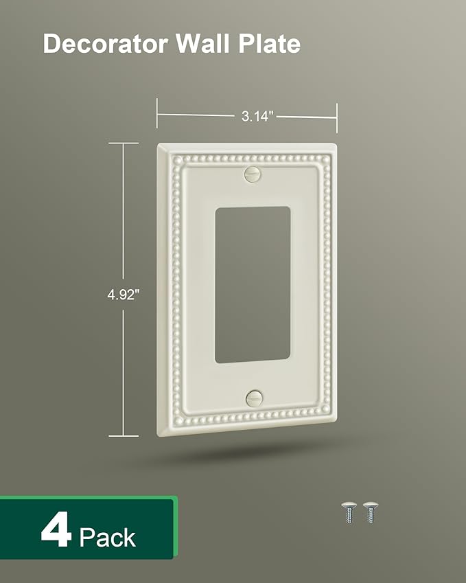 4-Pack Decorator Outlet Cover Plate, Decorative Switch Plates and Outlet Covers, Light Almond Metal Wall Plates for Electrical Outlets, Receptacle, GFCI Outlet, Dimmer Switch