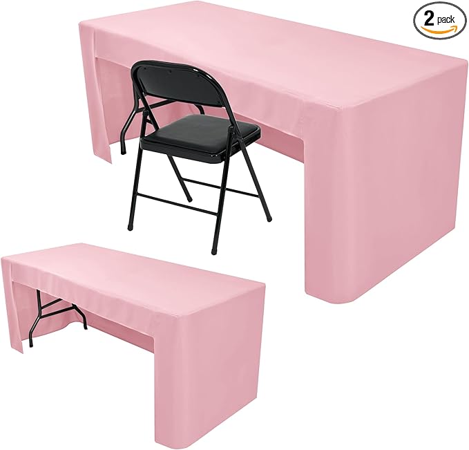 Nasitos 2 Pack Pink Fitted Table Cloth for 4 Foot Tables-Tablecloth Open Back Fabric Washable and Wrinkle Resistant Table Covers for Rectangular Tables Birthday Parties, Baby Shower, Banquet, Buffet