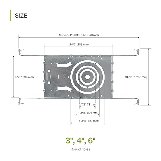 ASD New Construction Mounting Plate with Round Holes - 3/4/6 Inch Adjustable LED Recessed Lighting Housing with Extendable Hanger Bars, Shallow Wafer Light Bracket, Mounting Kit with Notches, 6 Pack
