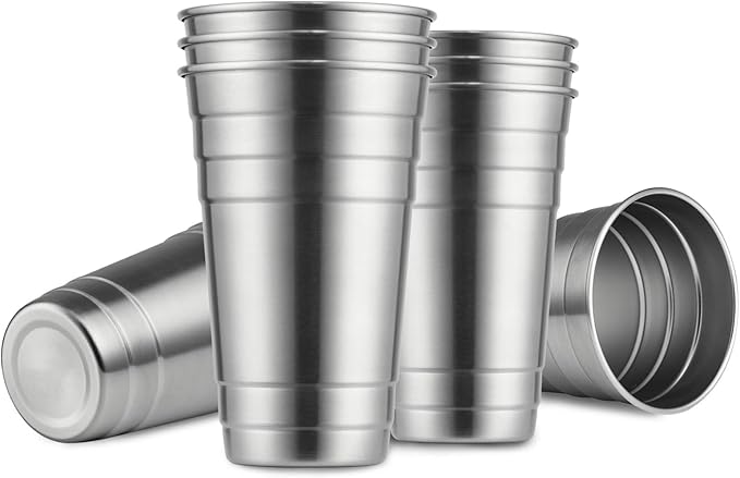 MEWAY Premium Stainless Steel Cups 24 oz Pint Cup Tumbler (8 Pack) - Premium Metal Cups - Stackable Durable Cup，Chilling Beer Glasses, for Travel, Outdoor, Camping, Everyday