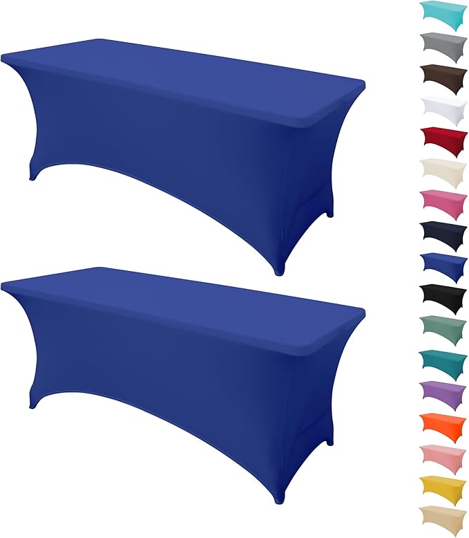 2Pack 4FT Table Cloth for Rectangular Fitted Events Stretch Gemstone Blue Table Covers Washable Spandex Tablecloth Protector for Party, Wedding, Cocktail, Banquet, Festival