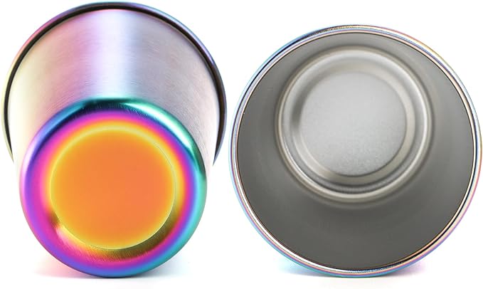 Tosnail 6 Pack 16 oz Stainless Steel Pint Cups Metal Cups Unbreakable Drinking Glasses Water Tumblers for Kids, Adults Indoor and Outdoor Use - Rainbow
