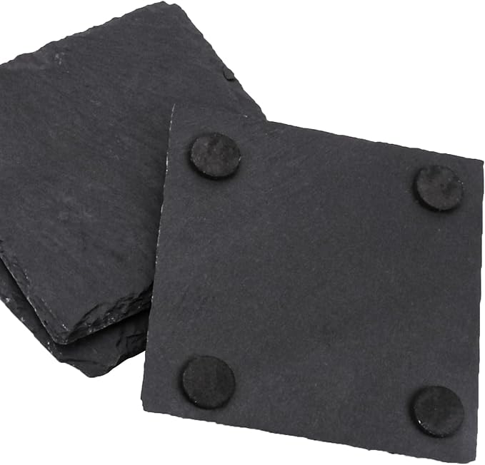 20 Pack 4 Inch Square Slate Coasters,Black Stone Coasters with Anti-Scratch Bottom, Ideal for Home Decor, Bar, Housewarming Gifts, and Laser Engraving KUKLIPJIM