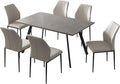 ZckyCine Modern 7-Piece Rectangular Wooden Dining Table Set with 6 Soft Dining Chairs in Grey, 46.5" (Depth), 35.4" (Width), 29.9" (Height), Antique Finish, Suitable for Dining Room
