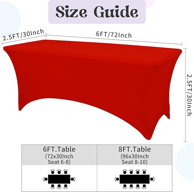 HAISIWLKJ 6 Pack Table Cloth 6ft Red Tablecloths for Rectangle Folding Table Spandex Fitted Stretch Cover Wrinkle Resistant Washable Protector for Party, Wedding, Banquet, Festival.