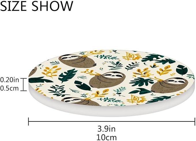 Coasters for Drinks Coaster Drink Set Decorative Coffee Table Desk Cup Mat Spring Cute Cork Bar Backing Round Home Decor Cute Sloths Leaves White16