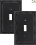 2-Pack Single Toggle Light Switch Cover Plate, Pearls Decorative Switch Plate Covers, Black 1 Gang Metal Wall Plate, Corrosion Resistant