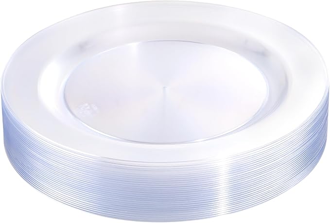 bUCLA 30PCS Clear Plastic Dinner Plates Disposable - 10.25" Heavy Duty Clear Plastic Plates for Party & Wedding