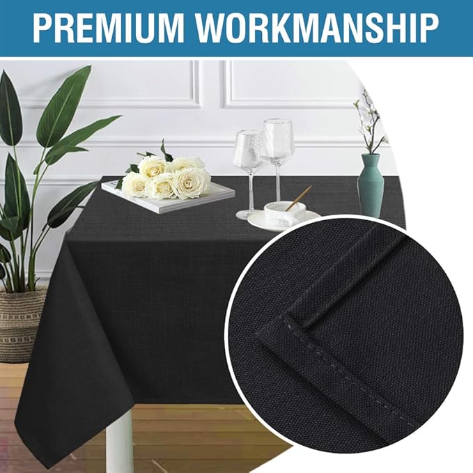 H.VERSAILTEX Linen Textured Table Cloths 60 x 104 Inch Premium Solid Tablecloth Spill-Proof Waterproof Table Cover for Dining Buffet Feature Extra Soft and Thick Fabric Wrinkle Free, Black