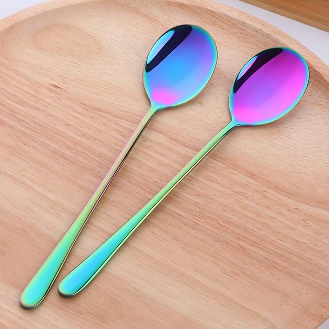 Buyer Star 5-pieces Rainbow Dinner Table Spoons 8-Inch Stainless Steel Metal Korean Soup Spoons