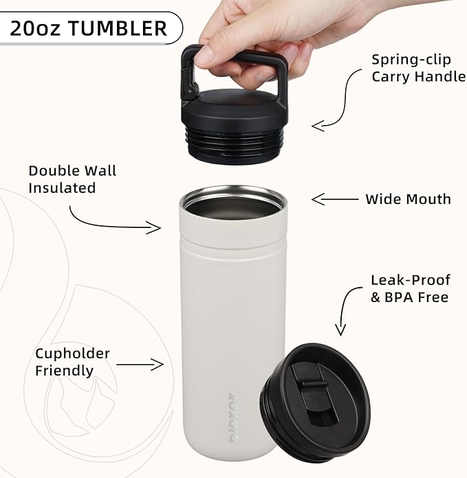 BJPKPK Insulated Water Bottle with 2 Lids,20 oz Double Wall Stainless Steel Vacuum Tumbler Travel Coffee Mug,Wide Mouth Thermal Cup,Milky