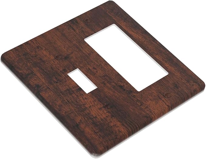 Light Switch Cover Brown Red Rustic Wood Grain Retro Farmhouse 2 Gang Toggle Rocker Combo Socket Cover Wall Plates Decorative Switch Plates and Outlet Covers for Farmhouse Cabin Decor