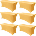 Obstal 6 Pack Spandex Stretch Table Covers for 6 Foot Tables - 6 FT Rectangular Fitted Tablecloth Protector for Wedding, Banquet, Party (Gold, 72'' Length x 30'' Width x 30'' Height)