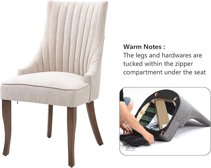 mikibama Linen Dining Chairs Set of 4 Channel Tufted Kitchen Dinner Chair Comfy Fabric Upholstered Accent Chair for Dining Room with Solid Wood Legs (Beige 4pc)