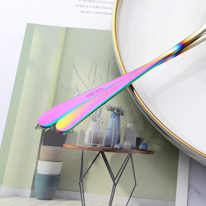 5-pieces Soup Dinner Spoon 8-Inch Rainbow Metal Korean Spoon Stainless Steel Table Spoons by Buyer Star