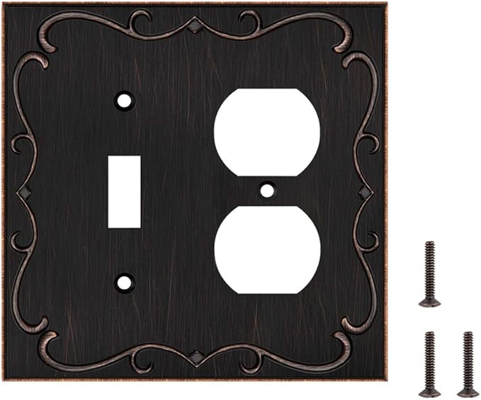 French Cabriole Decorative Wall Plate Switch Plate Outlet Cover (Toggle/Duplex, Aged Bronze)