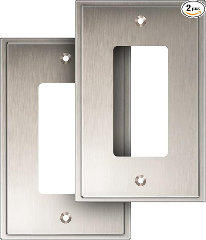 Henne Bery Soft Modern Decorative Wall Plate Switch Plate Outlet Cover (Single Decorator 2PK, Satin Nickel)