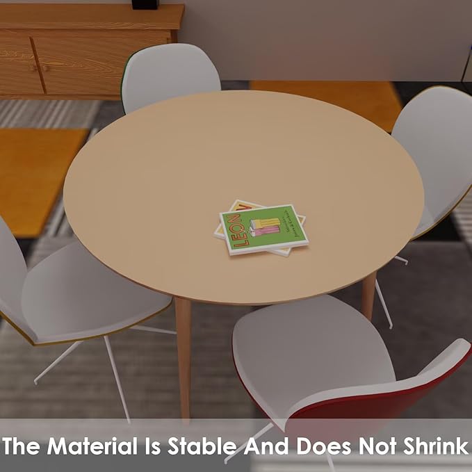 Round Table Pad, 1.8mm Thick, 41 Inch Diameter, Leather Table Cover and Protector for Dining Table Top (Light Brown+Gray)