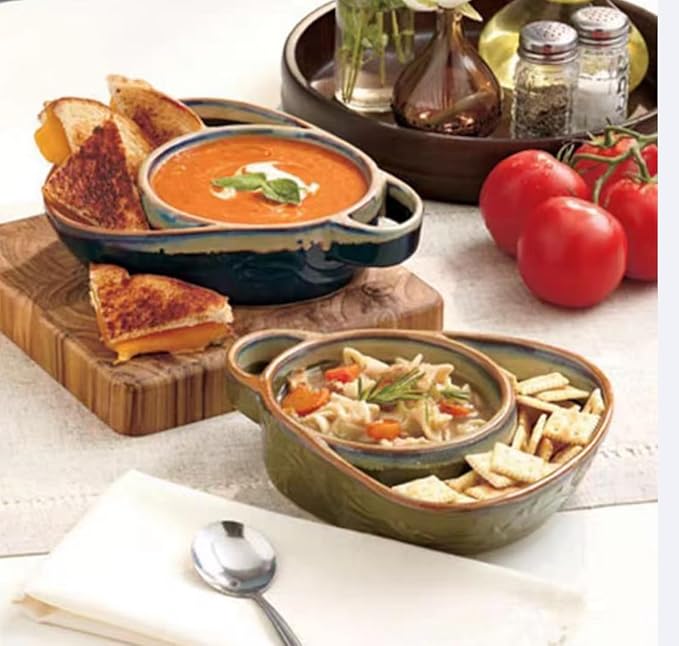 Soup and Side Bowl Plate Ceramic, Chip and Dip Divided Bowls, Anti-Soggy Cereal Bowl Bread Dipping Bowls Plates for Salad Breakfast, and Sandwich Ideal for Home and Restaurant (jade green)
