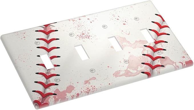 Light Switch Cover Baseball Sports Ball Game 4 Gang Switch Plate Quad Toggle Wall Plates Decorative Switchplate Electrical Outlet Cover for Bathroom Bedroom Decor