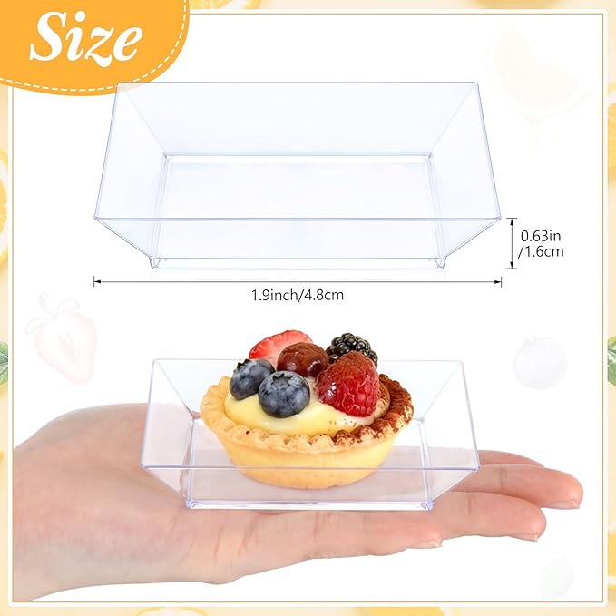 200 Pieces Mini Square Dessert Plates Disposable Appetizer Plates Small Plastic Dish for Dessert Salad Appetizer Sauces Tastings Cake Wedding Party Serving (3.54 x 3.54 Inch,Clear)