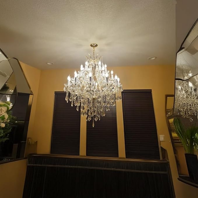 Large Gold Chandelier Light Fixtures - 24 Lights, 3 Layers Modern Crystal Chandeliers for Lobby, Foyer, Entrance Hall, Staircase