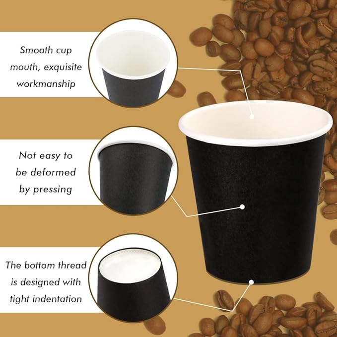 Wuadua 50 Pack 3 oz Black Espresso Paper Cups - Sturdy and Leak-Proof for Parties, Events, Office, Home Use Disposable Mouthwash Cups - Ideal for Hot/Cold Drinks, Smooth Rim Design, Eco-Friendly