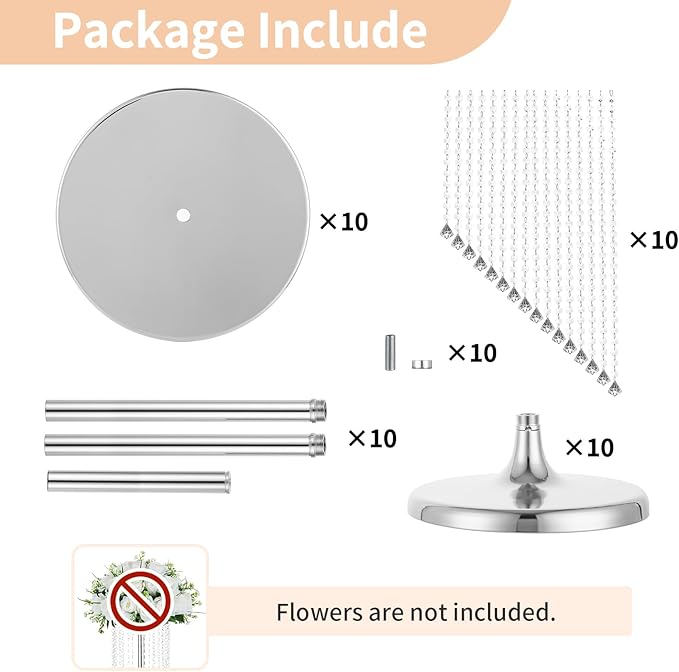 Nuptio Wedding Centerpieces Silver Vases: 10 Pcs 35.4in Tall Crystal Flower Vase Metal Flowers Stand for Party Tables Decorations - Elegant Bulk Weddings Decoration Table Chandelier Centerpiece stands