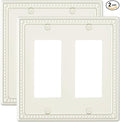 2-Pack Double Decorator Outlet Cover Plate, Light Almond Pearls Decorative Switch Plates Covers, Metal Wall Plates for Electrical Outlets, Receptacle, GFCI Outlet, Dimmer Switch