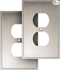 Henne Bery Soft Modern Decorative Wall Plate Switch Plate Outlet Cover (Single Duplex 2PK, Satin Nickel)