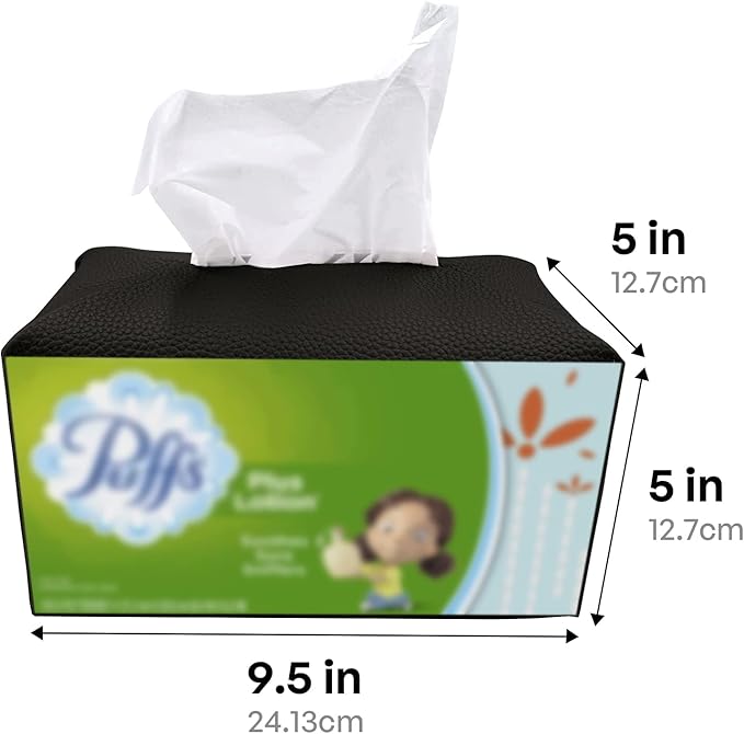 Carrotez Tissue Box Cover, [Refined] Modern PU Leather Rectangular Tissue Box Holder - Decorative Holder/Organizer for Bathroom Vanity Countertop, Night Stands, Office Desk 9.5"X5"X5" - Black